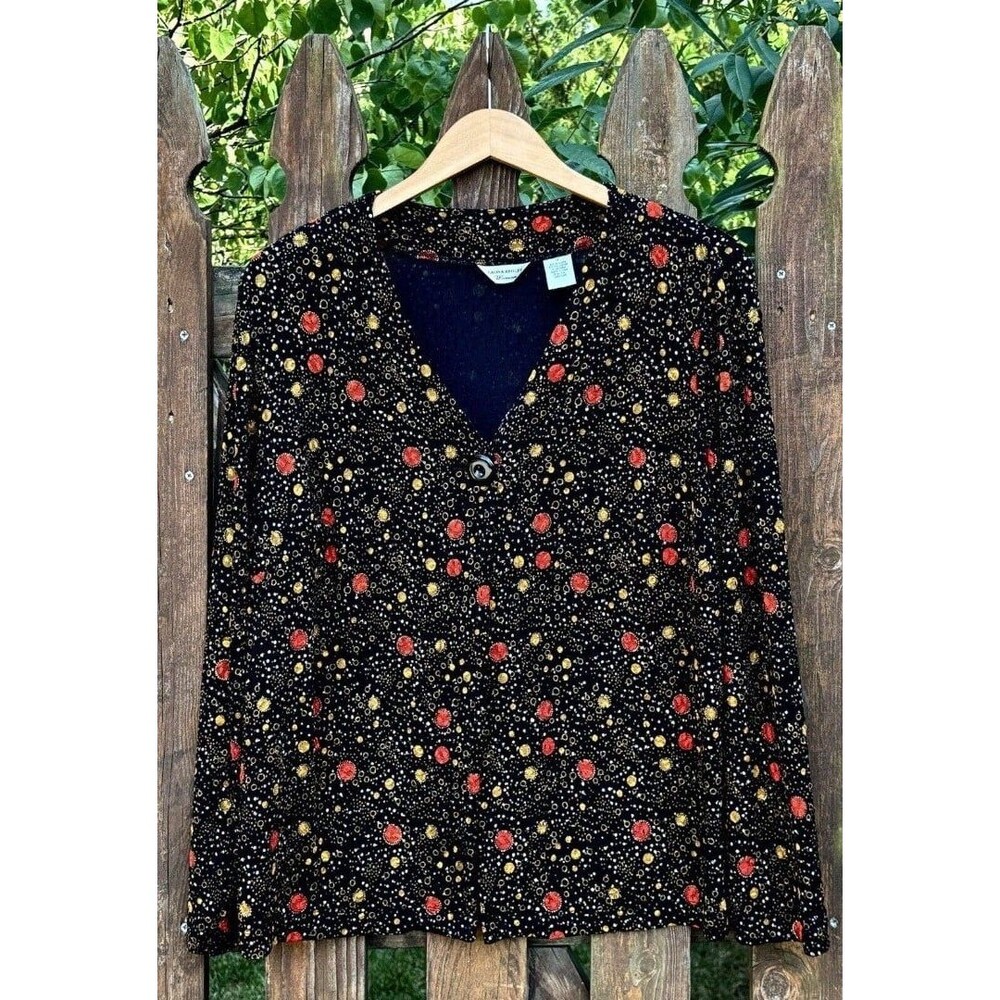 VTG Women's Dark Academia Cottage Whimsigoth Black Gold Red Cardigan Sz 1X